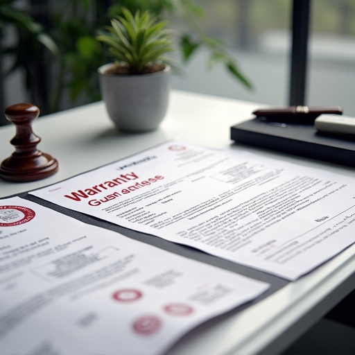 Warranty documents on a desk