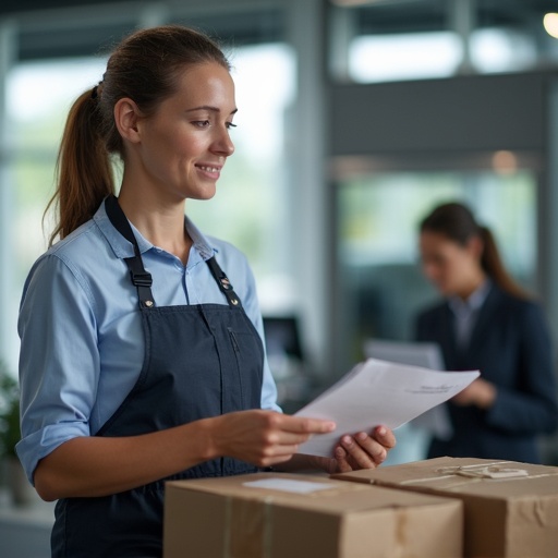 Team member reviewing return paperwork