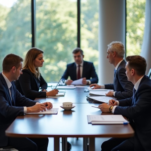 Team reviewing policy updates in a meeting